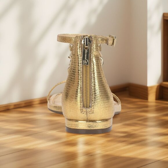 Jessica Simpson Womens Square Toe Edgey Chain Trim Flats Sandals Sunset Gold NIB - Picture 3 of 3